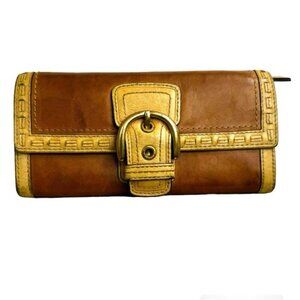Coach Vintage Soho Leather Wallet Topstitch Neutral Buckle Logo Clutch Organizer